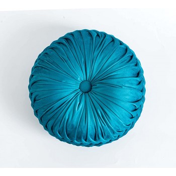 Cassiel Home Summer Home Pleated Velvet Round Throw Pillow Turqoise Summer Pintuck Decorative Pillow for Couch Sofa Bed Armchair Lounge Garden Patio Bench or Bedroom Floor Cushion 14.5 inches - BTVLDB76R