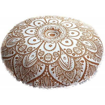 GIJK 17x17 Inch Round Pillow Cover,Indian Mandala Floor Pillows Round Cushion Cover Case Floor Cushion Meditation Seating Stuffed Pouf Ottoman for Living Room Yoga RoomOutdoor Cushion Cover Yellow - BZCIFAEPW