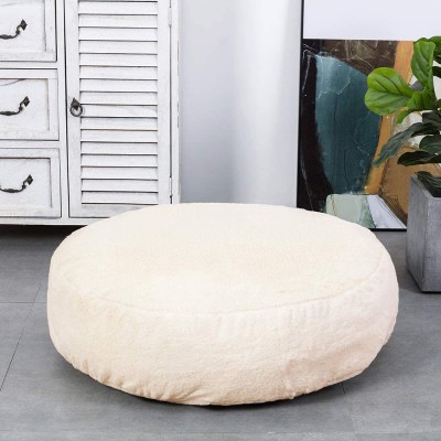 HIGOGOGO Round Faux Fur Floor Cushion Fluffy Floor Pillow Pouf with Removable Cover Thickness: 8" Soft Shaggy Meditation Cushion Thick Seating for Living Room Bedroom Sofa Beige 24"x24" - B0XTXYN2F