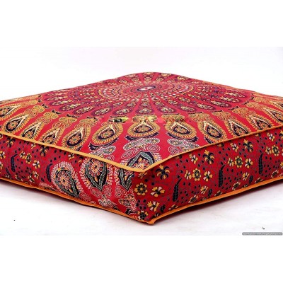 Krati Exports Indian Floor Pillow Cushion Covers in Mandala Design Red - BMMAXCI2S