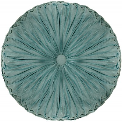 Liiopoz Round Cushions Pillows 15" Large Velvet Floor Couch Pillow Handcrafted Pleated Round Throw Pillow Decoration for Chair Sofa Bed and Car 1 Pack Light Teal - B4D0O9SUF