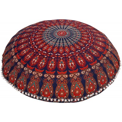 Radhy Krishna Fashions Floor Pillow Cover Decorative Mandala Pillow Sham Camel Indian Bohemian Ottoman Poufs Cover Pom Pom Pillow Cases Outdoor Cushion Cover - BU1953PX9