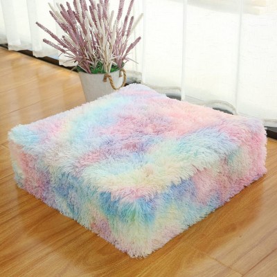 Soft Square Floor Pillow Cover Meditation Cushion Fuzzy Floor Seat Cushion Washable & Zippered Faux Fur Seat Floor Pouf Cover Plush Bed Pillows for Living Room Sofa 20" x20”x6“ Inches Colorful - B8U0SKJCF