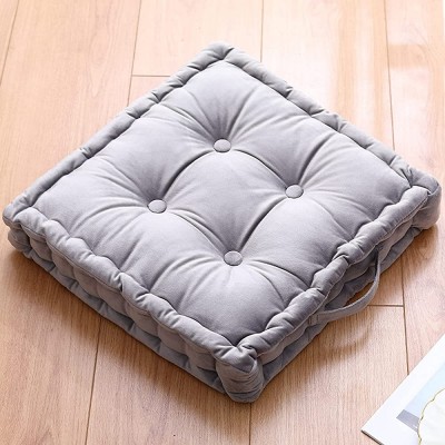 Square Floor Seat Pillow & Cushions 18"×18" with Carrying Handle Soft Tufted Velvet Yoga Meditation Tatami Cushion for Adults & Kids Patio Chair Pads Reading Nooks Living Room Grey - BMTWJX02T