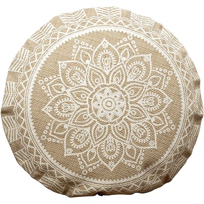 WHW Whole House Worlds The Mandala Floor Cushion Layered Roundels Beige and White Woven Polyester with Cotton Cover Polyester Fill 22 Inches Diameter Sun Blossom Lotus The Boho Chic Collection - BPZU8C3LE