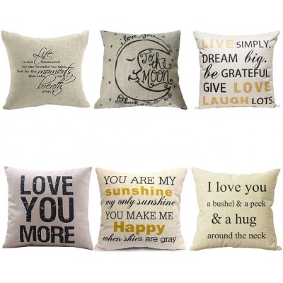 WUWE Cotton Linen Square Vintage Throw Pillow Case Shell Decorative Cushion Cover Pillowcase Love Series Pack of six - BZYO4VU5P