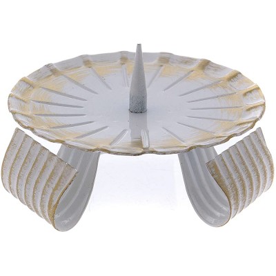 Candle Holder in Varnished White and Gold Iron with Tripod 10 cm - B4GYKV6PK