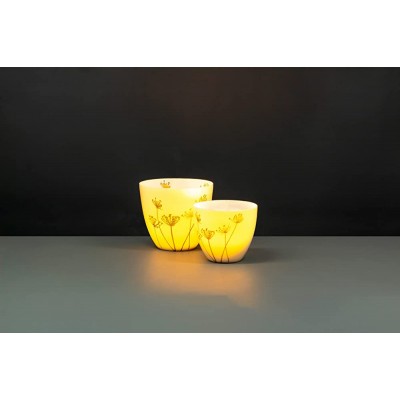 Light-Glow Gold Glazed Cow Parsley Double Cups 8.5 x 6.4 x 7.2 cm White - B3P2HU03I