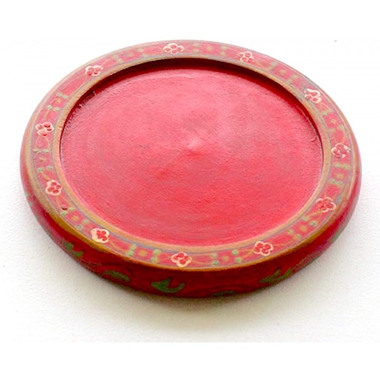 Worldcraft Red Painted Candle Plate Large 8x8 for a 6x6 Candle. Hand Painted in Rajasthan and Imported. Protect Furniture from Candle Wax. Red. Large 8 Size - BMILCSJ4P
