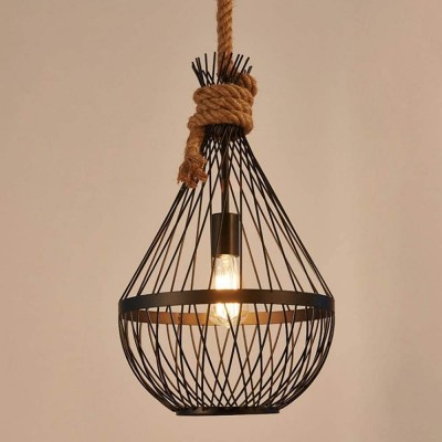 LED Modern Chandelier Lamp Hemp Rope Wrought Iron Mesh Cover Lampshade Chandelier Country V intage Pendant Lamp Compatible with Dining Table Kitchen E27 Hanging Lamp Ceiling Light Fixture Compatible - BLR4IXEAR
