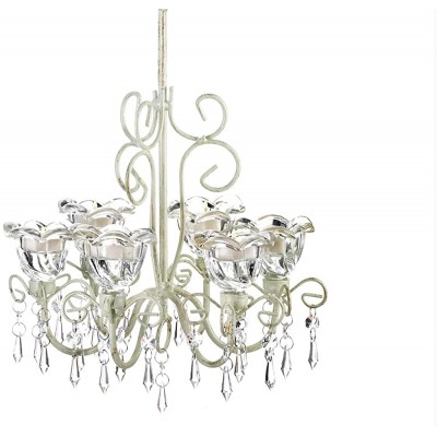 Luella Crystal Blooms Candle Chandelier | Hanging Chandelier Candle Holder | Beige Hanging Chandelier Candle Holder with Glass | Gift - BFFYV79SB