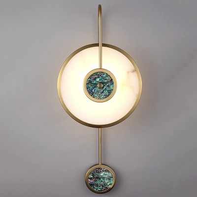 WALNUTA Marble Wall Light Golden Round Copper Sconce for Living Room Dining Restroom Bedroom Aisle Stair - B1RPIQC5R
