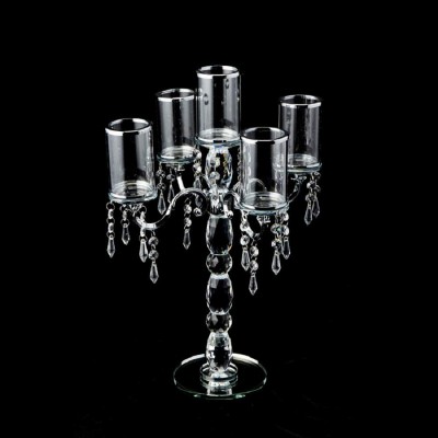 5 Arm Candelabra Crystal Candle Holder for Parties Weddings and Special Events Premium-Quality Crystal Candelabra Holder with Glass Cylinders Silver 13.5-inch x 19.5-inch - BACDMLJ92