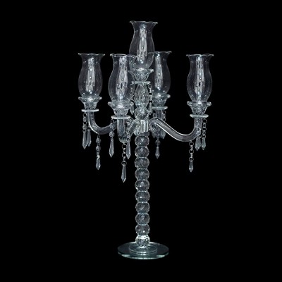 5 Arm Candelabra Crystal Chandelier Table Centerpieces for Parties Weddings and Special Events Premium-Quality Crystal Candelabra Holder with Glass Cylinders 22 inch X 25.5 inch - BIDMSZNG5