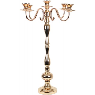 5 Arm Classic Candelabra Pillar Candle Holder Decorative Centerpiece Wedding Décor 29.5 inch Gold - BS2HUCP3L