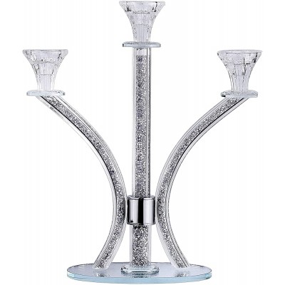 Crystal Candelabra Candle Holders for Candlesticks 3 Arm Crystal Candelabra Candle Stick Holders Elegant and Modern Centerpiece Table Decorations for Taper Candles & Tea Lights Candles Silver - BIQTRG8SY