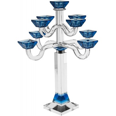 D Candelabra Blue Crystal 9 Branches Judaica Candle Holder - B3LIL1VD3