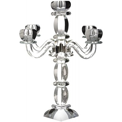 D Candelabra Clear Crystal and Silver 5 Branches Judaica Centerpiece 19.5 Inch - BVNAMINA5