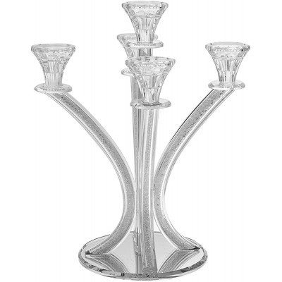 D Judaica Modern Banded Candelabra Crystal with Stones 5 Branch Holiday Decor - BWGT7168S