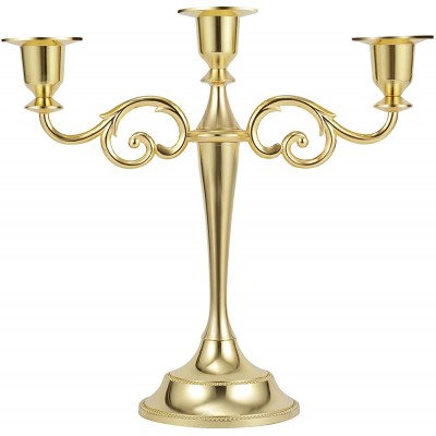 Dyna-Living Candelabra Candle Holders 3-arms Gold Candlestick Holder Metal Candelabra for Table Tall Candles Decorative Candle Holder Stand for Church Wedding Party - BQUZSCI7O