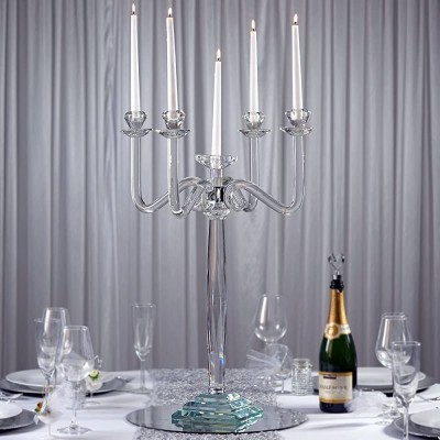 Efavormart 27" Tall Handcrafted Gem Cut 5 Arm Crystal Modern Glass Candelabra Candle Holder Wedding Centerpiece - B8C3RJBMG