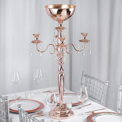 Efavormart 33" Tall Rose Gold Arm Shiny Metal Candelabra Chandelier Votive Candle Holder Wedding Centerpiece - BI2GBEYIE