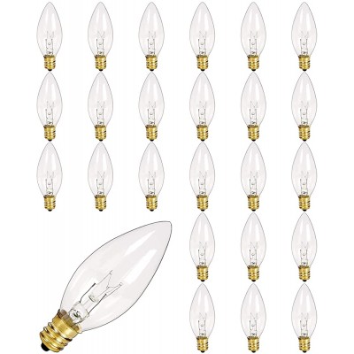 Romasaty 25PK Crystal Clear Torpedo Tip Candelabra Replacement Bulbs,Great for Nightlights Chandeliers,Electric Window Candle Lamps 7W 120 Volts C7 E12 Candelabra Base - BCGU44P2Z