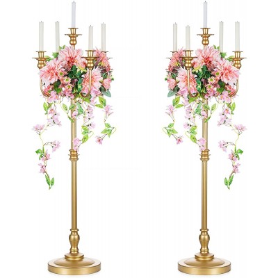 Sziqiqi Antique Floor Candelabra Centerpiece Tall Candle Candelabra for Taper Candle and Floral Centerpiece Stand Wedding Party Event Decoration Home Living Room Decoration Gold 50in-2pcs Gold - BPVDZ2FBP