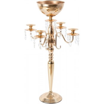 VINCIGANT 5 Arm Gold Candelabra Candle Holder,29.52 Inches Tall Wedding Stand Table Classic Elegant Design Wedding Dinner Chirstmas Thanksgiving Party and Formal Event Centerpiece - BZS9X2ZMP