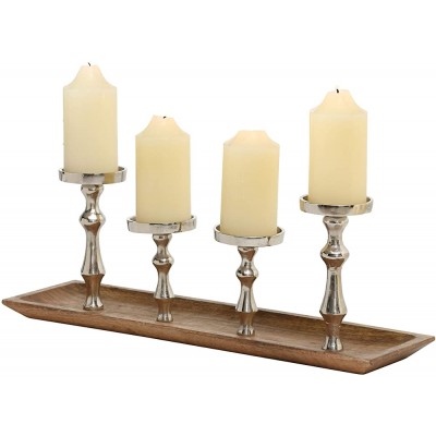 WHW Whole House Worlds Crosby Street Multi Votive Tray for 4 Candles Raised Aluminum Platform Cups Made by Hand Polished Mango and Metal 21.75 L x 6.0 W x 7.75 H Inches - B1PHGPS9T