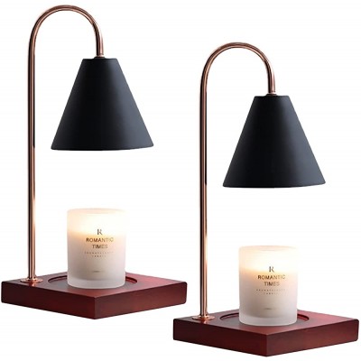 Candle Warmer Elegant Candle Lamp with Dimmer Switch & Light Bulb Candle Wax Warmer for 3 Wick Candle & Candle Jars Plug In Wax Warmer Black Candle Holder with Dark Wood Base 2-Pack - BLEP4IJZJ