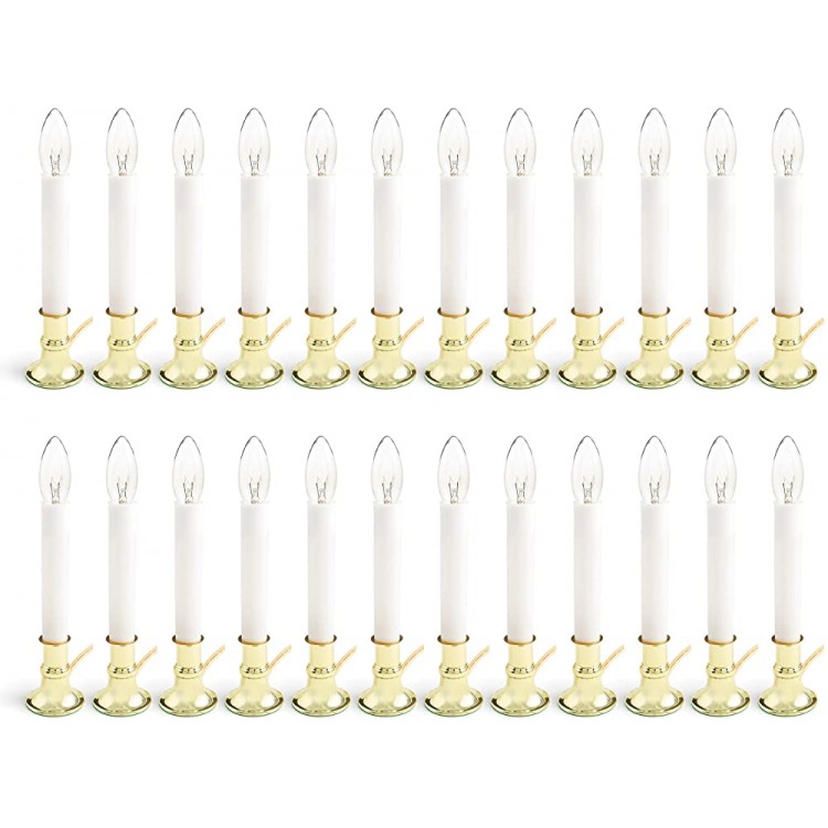 Electric Candle Lamp with Brass Plated Base Bulk Pack of 24 | Plug in Candlesticks with On Off Switch and 7-Watt Bulb | 9-Inch Colonial Welcome Lights for Windows and Holidays - B93EIV05V