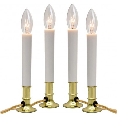 Goothy Electric Window Candles Lights with Golden Plated Base Plug in Christmas Window Candles Lamp with C26 Clear Lights Bulb Turn On Off 4 Pack - BZDZQBR8W