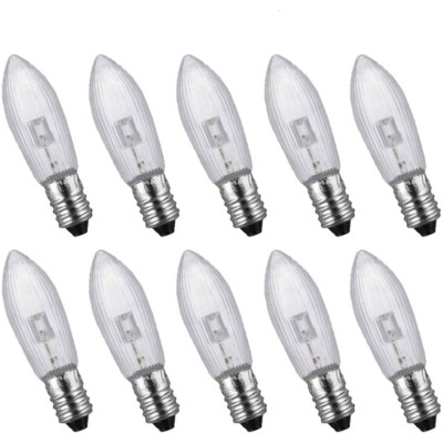 GUBA 10pcs Pack E10 LED Replacement Bulbs Top Candle Fairy Christmas Lights Lamp 10V-55V AC Warm White Christmas Decor Wholesale - BKNL39OGW