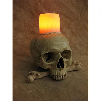 Lighted Skull with Bone & Wax Candle - BMOIQWL4E