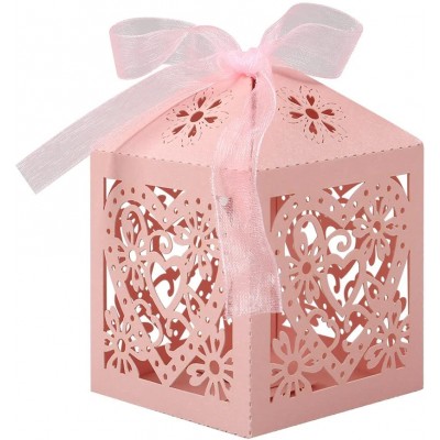 Lucky Monet 25 50 100PCS Love Heart Laser Cut Wedding Candy Gift Box Chocolate Box for Wedding Favor Birthday Party Bridal Shower with Ribbon 50pcs Pink - B4SZ3HDBZ
