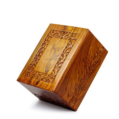 Authentic Premium Rosewood Hand Carved Decorative Wooden Urns With Border Carvings| Memorial Wooden Urns For Loved Ones | Nagina International Medium - B32LLGBJ6