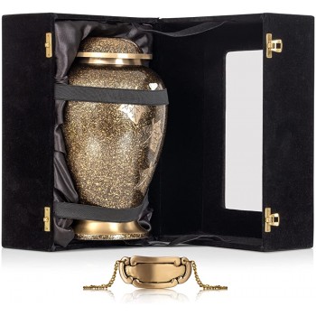 Classic Urns and Memorials Engraved Leaves Memorial Jar with Lid and Black Display Case Engravable Tag Included Ash Holder for Honoring Loved Ones- Capacity: 200 Cubic Inches - B1YBCGNWH