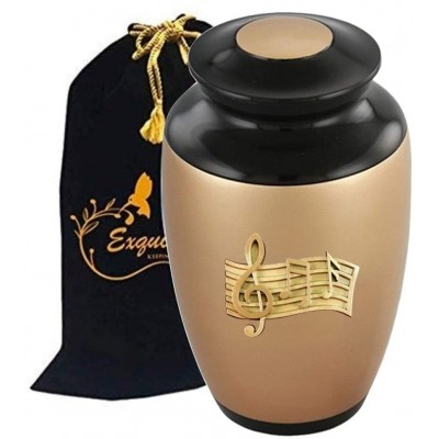 Exquisiteurn's Custom Gold Applique Cremation Urn Adult Cremation Urn Handcrafted Funeral Urn for Ashes Metal Cremation Urn Great Deal Free Bag Music - BX7IGM6QH