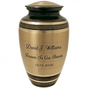 Memorial Gallery Custom Engraved Black and Brass Striped Cremation Urn 10" Engraved - BQQWD5SFW