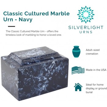 Navy Classic Cultured Marble Cremation Urn for Ashes Blue Adult Sized Cremation Urn for Human Ashes Ground Burial Home Memorial and Funeral Cremation Urn - B3ZPV2KGM