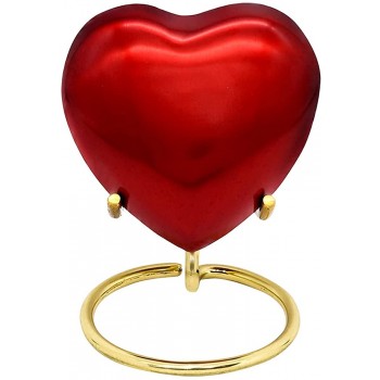 Red Heart Urn Keepsake Mini Heart Cremation Urn for Human Ashes Premium Box & Heart Urn Stand Honor Your Loved One with Small Handcrafted Red Urn Heart Shaped Perfect for Adults & Infants - BCQB1R09J