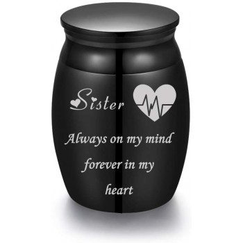 Sunling Mini Stainless Steel Decorative Cremation Keepsake Urns for Ashes 1.57 Inch High Small Funeral Urns Memorial Ashes Holder Share with Familiy Members-Black Color - BY0KSVA5R