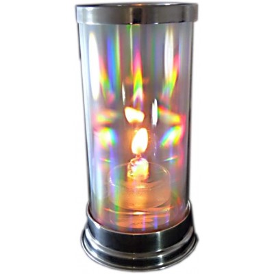 Firefly Rainbow Glass Candle Holder Crystal Prism Hurricane Lantern with 2-oz. Refillable Glass Votive Candle - BPTGR5ACG