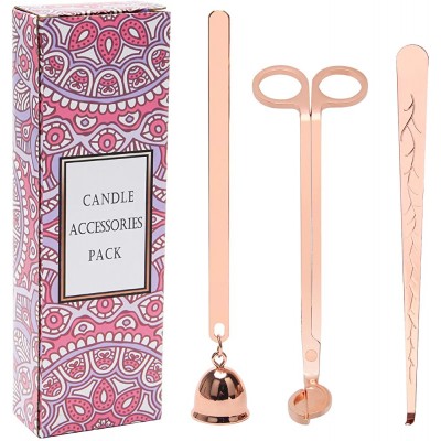 Luxiv 3 in 1 Candle Snuffer Set 3P Candle Accessory Set with Candle Wick Trimmer Candle Snuffer and Candles Wick Dipper Candle Cutter Kit for Candle Lovers with Gift Package Rose Gold - B56YP8DE9
