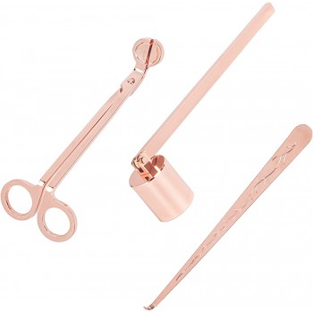 Pilopgaso 3 in 1 Candle Snuffer Kit Tool with Snuffer Trimmer and Cutter for Candles Stainless Steel Wick Trimmer Set Rose Gold - B9POGGVM1