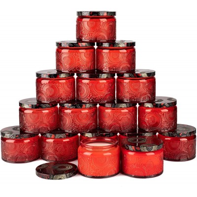 Ruby Red Embossed Glass Candle Container with Lid and Labels 4 oz Pack of 18 - BYHGU4G7G