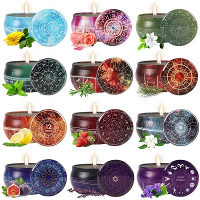 Scented Candles Gift Set 12 Constellations Jar Candles Travel Tin 2.5 oz Soy Aromatherapy Candles for Home Scented Holiday Decoration Relaxation Spa Yoga Soy Candles Gift for Women Friends - BQZ3MAVKM