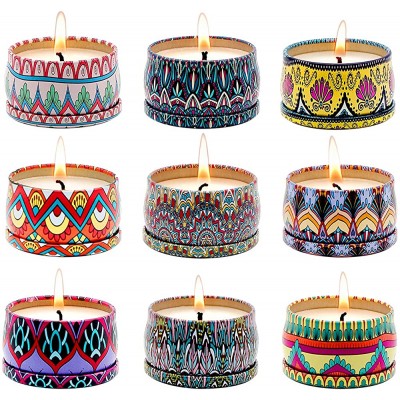 Soyyla Set of 9 Scented Candle for Christmas Thanksgiving Housewarming Return Gift 2.2oz Soy Wax Aromatherapy Candle for Stress Relief Cute Bohemian Travel Portable Tin Candles 2.2oz Pack of 9 - BH3J3V3P2
