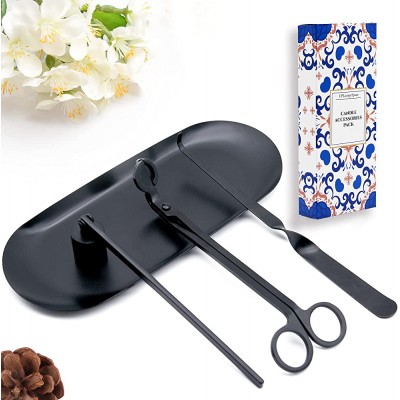 UPLumpySpace 4 in 1 Candle Accessory Set Candle Wick Trimmer Candle Snuffer Wick Trimmer Candle Wick Dipper Storage Tray Plate Candle Wick Cutter with Gift Package Black Set - BITPOMPU5